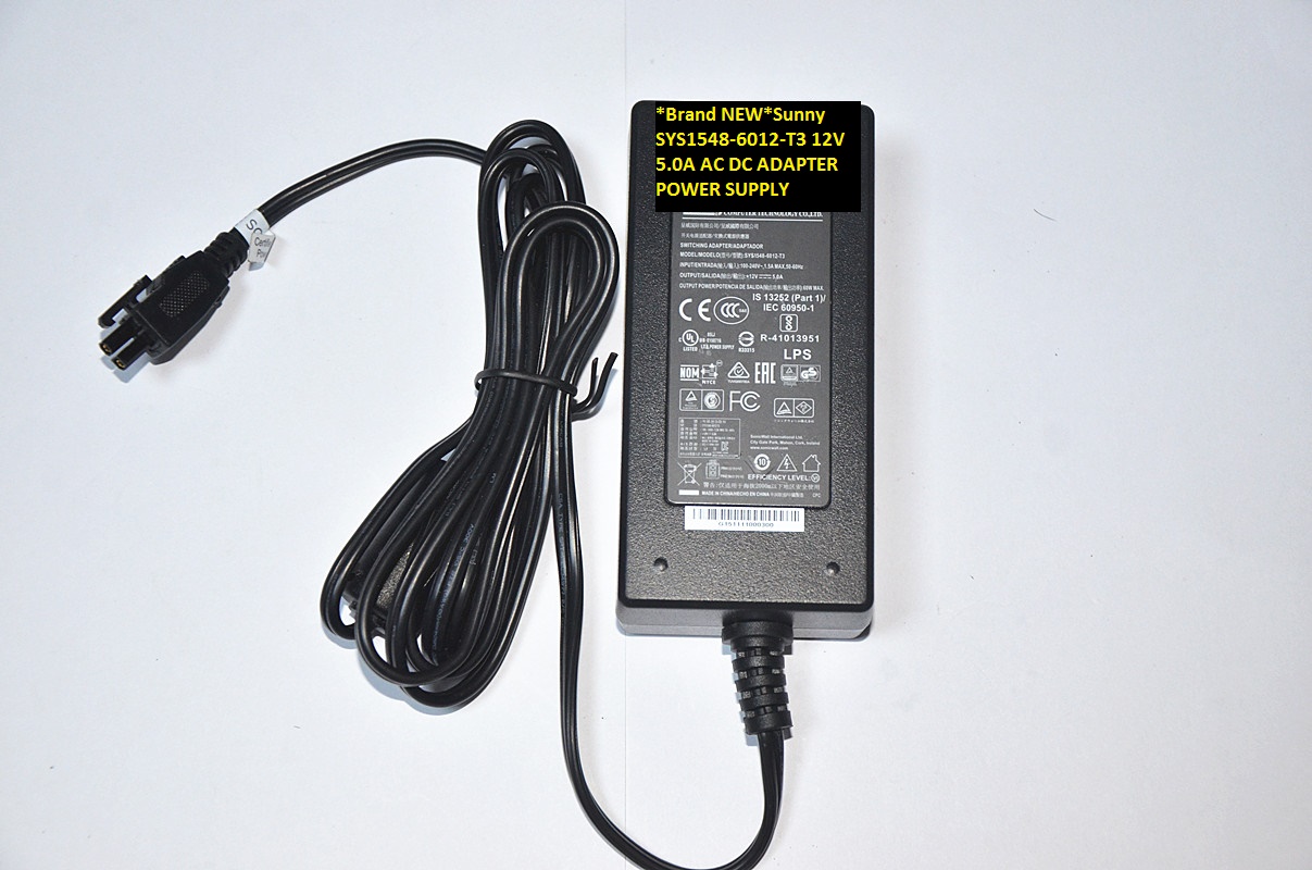*Brand NEW*Sunny 12V 5.0A SYS1548-6012-T3 AC DC ADAPTER POWER SUPPLY